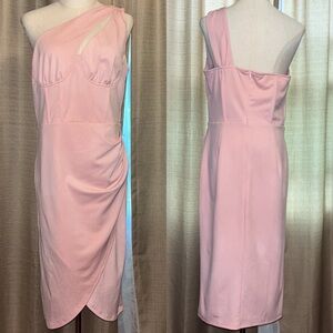 Kancy Kole Women’s Large One Shoulder Ruched Tulip Skirt Midi Pink Dress
